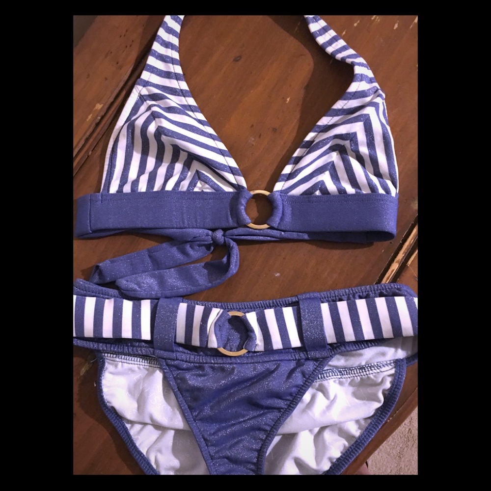Venus swimwear blue sparkle striped swimsuit
